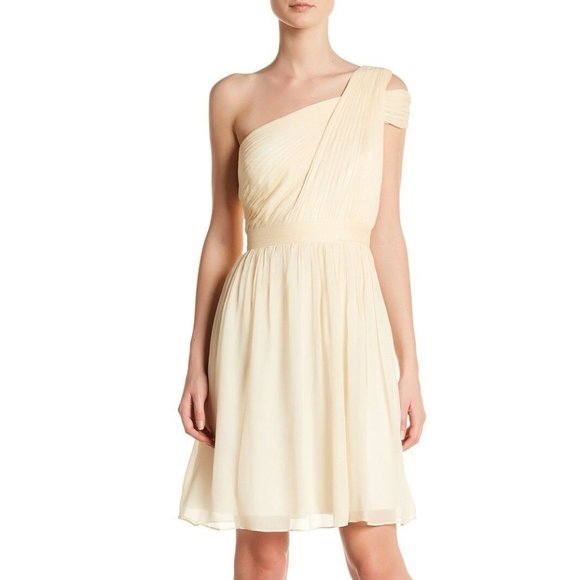 J Crew Cara - One Shoulder Silk Chiffon Dress - Champagne, sz 10 - Picture 2 of 12